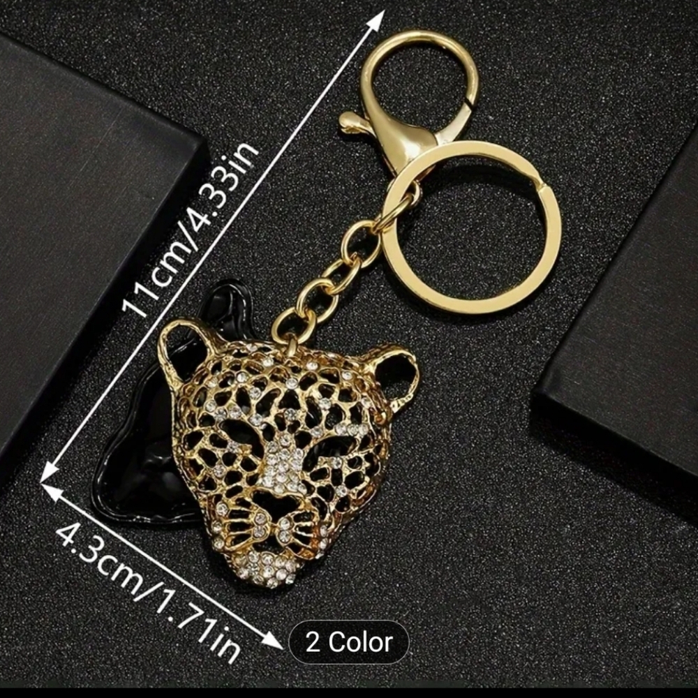 🆕️ GOLD-TONE & BLACK LEOPARD HEAD BAG CHARM OR KEYCHAIN - Picture 8 of 8
